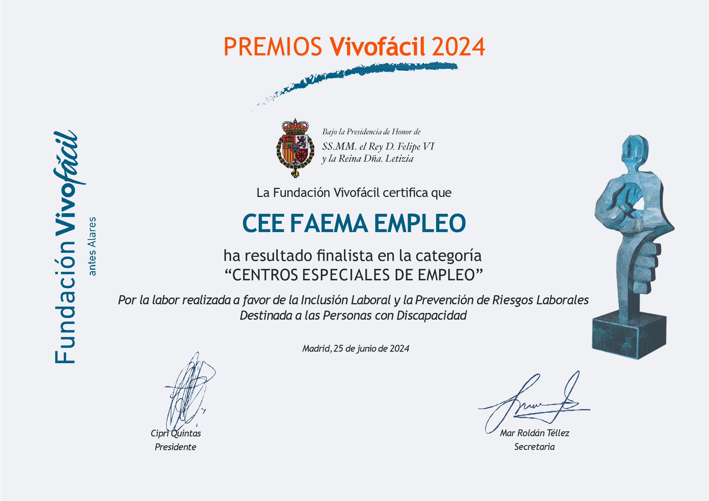 Premios Vivofácil 2024 de la categoría Centros especiales de empleo